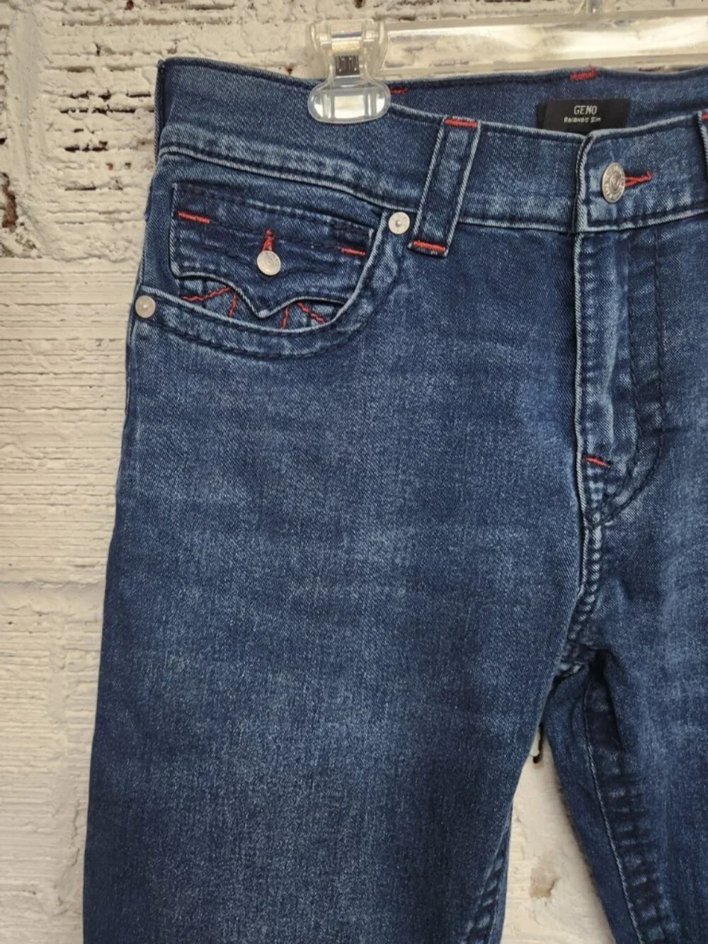 NWT True Religion GENO Big T Flap Slim Relaxed Jeans Men's 34x32 Retail $204